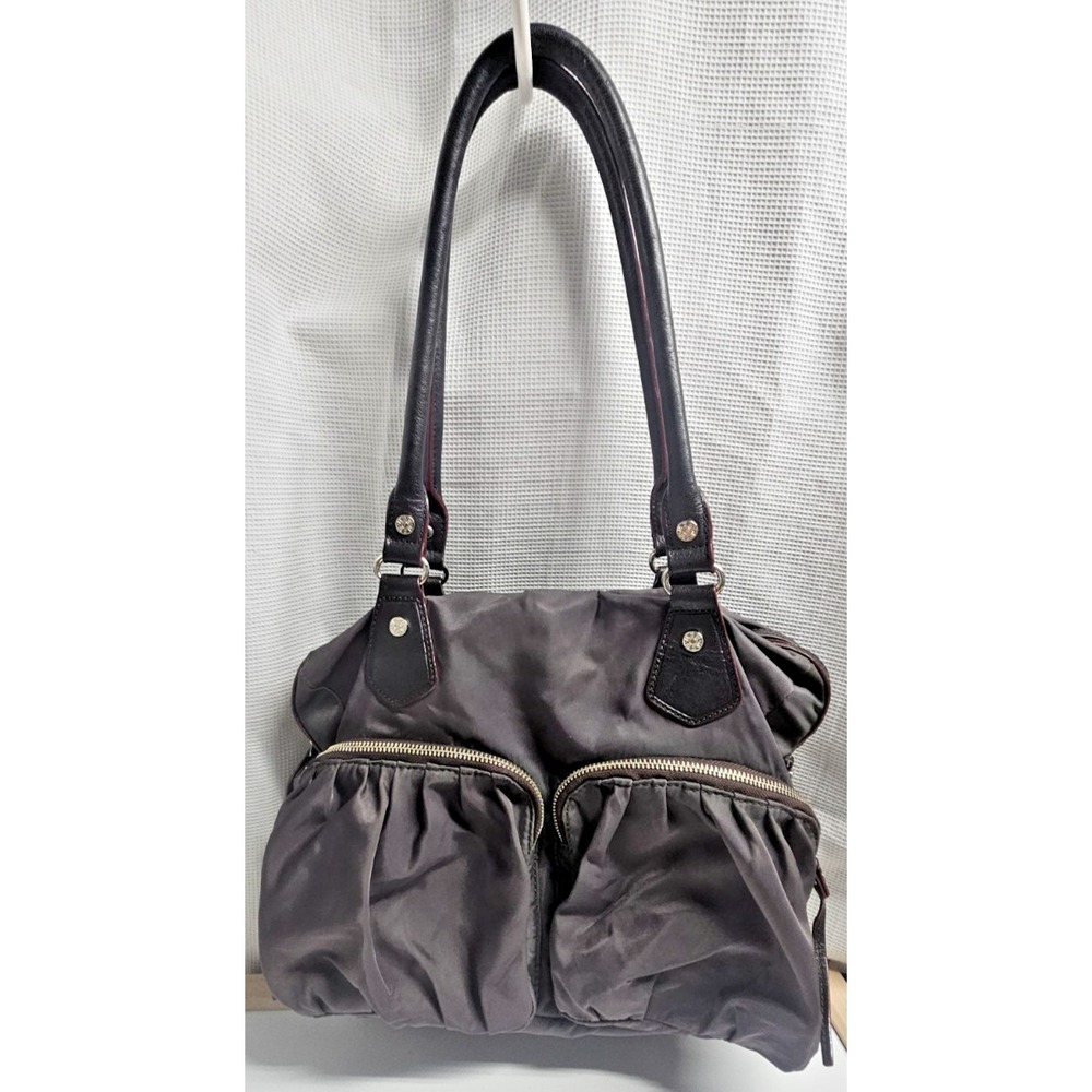 MZ WALLACE Nylon‎ gray purple pleated double handle shoulder bag
